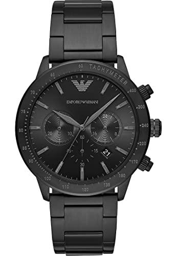 Emporio Armani Orologio Uomo, movimento cronografo al quarzo, cassa in acciaio inossidabile nero da 43 mm con bracciale in acciaio inossidabile, AR11242