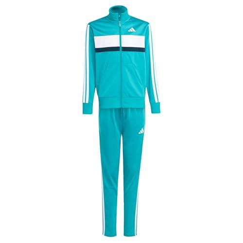 adidas Unisex - Bambini SEASONAL ESSENTIALS TIBERIO 3 STRIPES TRICOT TRACKSUIT, Pure Teal/Aurora Ivy/White, 13-14 Years