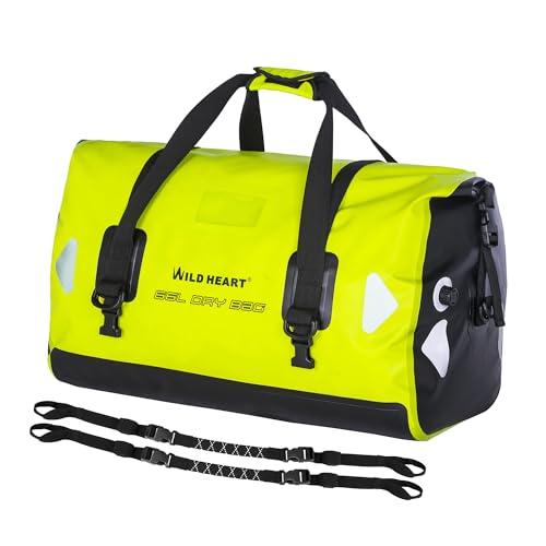 WILD HEART Borsone da Viaggio Impermeabile PVC500D Con Corda e Tasca Interna 40L 66L 100L Per Kayak, Campeggio, Canottaggio, Moto (40L, Verde fluorescente)