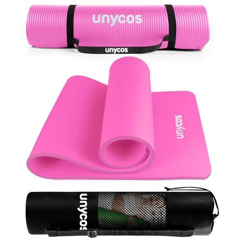 unycos - Tappetino Antiscivolo da Yoga, Pilates e Ginnastica Extra Spesso 15 mm, 183x60 cm, Materassino Fitness con Schiuma NBR Confortevole, Tracolla, Borsa ed E-Book di 50 Esercizi (Rosa Scuro)