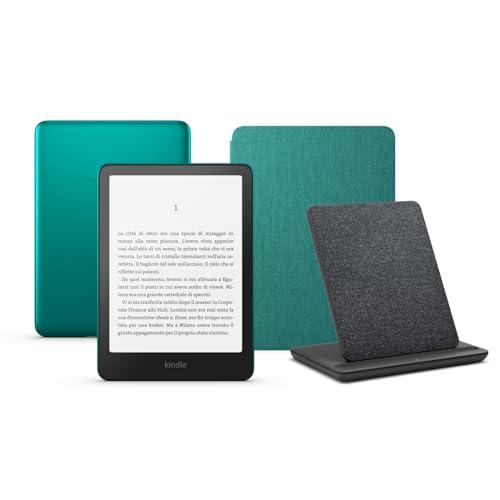 Kindle Paperwhite Signature Edition (versione 2024) da 32 GB senza pubblicità, una copertura in tessuto Amazon e un dock di ricarica wireless Made for Amazon