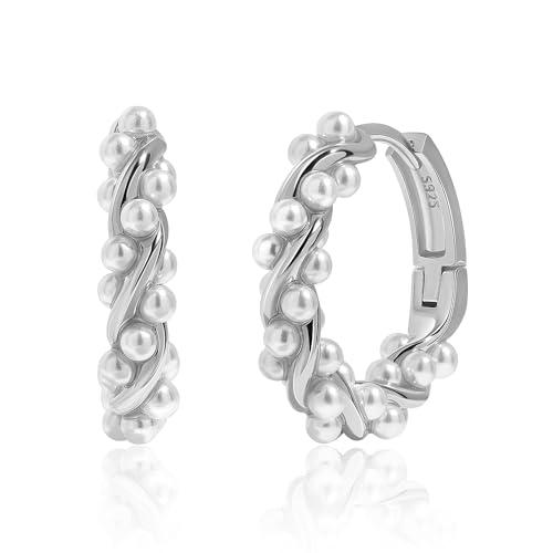 Meissa Orecchini Donna Argento 925 Orecchini Perle per Sposa oro rosa Cerchietti Piccoli con Confezione Gioielli Regalo Matrimonio Anniversario Fidanzamenti Donna