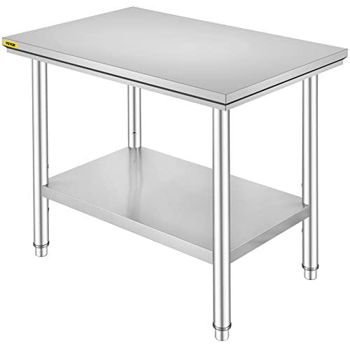 VEVOR Piano di Lavoro per Cucina Professionale 90 x 60 cm, Tavolo da Lavoro da Cucina in Acciaio Inox, Tavolo da Lavoro per Cucina Professionale con Baclsplash