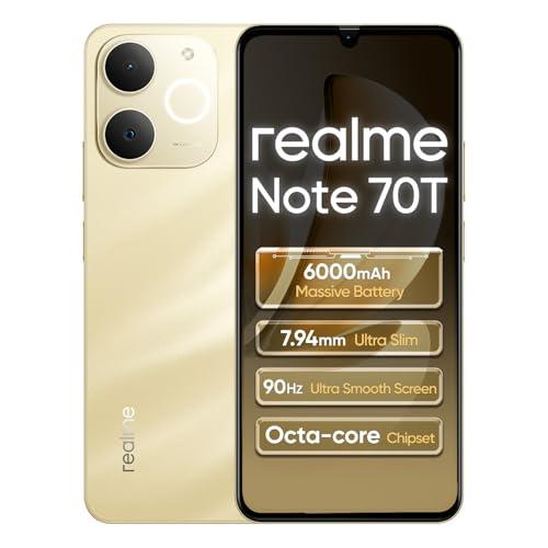 realme Note 70T 4G Smartphone 4+256GB, 6.75 pollici Schermo, Nero Oro Spiaggia, 90Hz Display, 6000mAh Batteria, 32MP Fotocamera, Potente Processore Octa-core, Protezione ArmorShell, IP54
