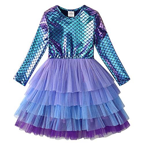 VIKITA Vestito Ragazze Principessa Sirena Colorata Costume Abiti Lh4599 7-8 Anni