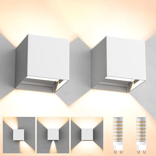 YrgePowk 2 Pezzi Applique da Esterno con 9W 3000K Bianco Caldo G9 Sorgente Luminosa Sostituibile，Moderna LED Lampade da Esterno Parete IP65 Impermeabile Angolo del Fascio Regolabile（Bianco）