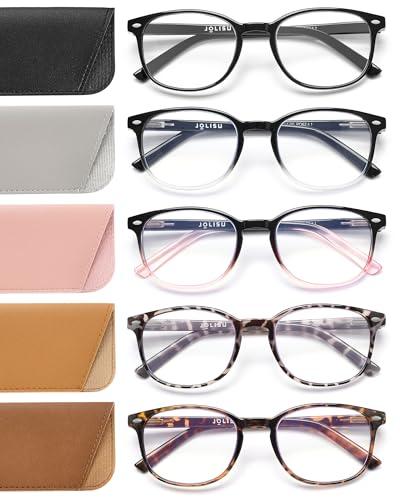JOLISU 5 Pack di occhiali da lettura per le donne, luce blu che blocca il lettore di computer occhiali da vista con cerniera a molla(1.50)