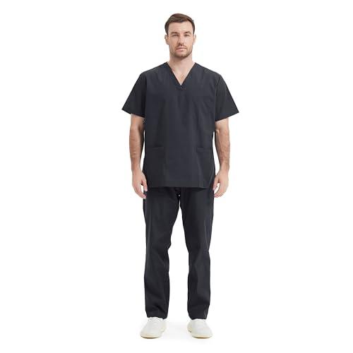 MISEMIYA - Uniformi Unisex Set Camice – Uniforme Medica con Maglia e Pantaloni Uniformi Mediche Camice Uniformi sanitarie - Ref.6801-6802 - Large, Nero 68