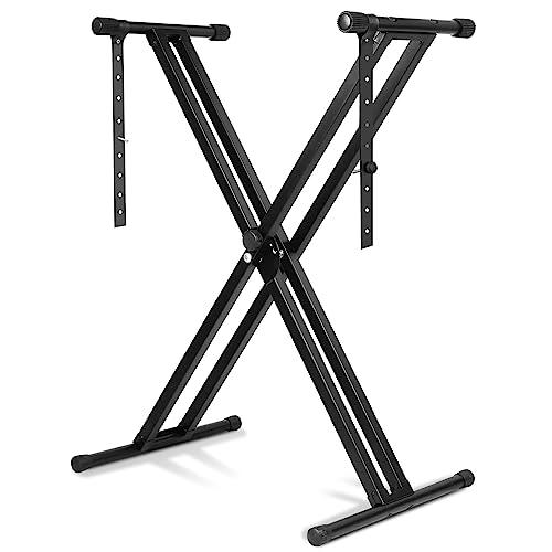 MAMIZO Supporto doppio per tastiera a X, regolabile in altezza a 8 livelli, cavalletto per tastiera elettronica, colore nero
