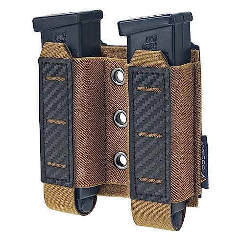 IDOGEAR custodia per caricatore di pistola Molle Magazine Pouch 9MM Doppia Stack Elastic Magazine Holster con Pannello di Loop Interno Laser-Cut Hardshell Mag Carrier (Coyote Brown)
