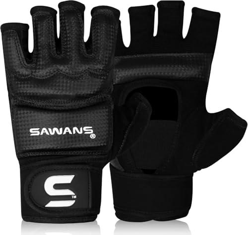 SAWANS Guanti MMA Guanti da Karate Sacco da Boxe Guanti da Boxe Arti Marziali Combattimento Taekwondo Guanti da Kickboxing Lotta Grappling Allenamento per Donne Uomini Adulti (Nero, S)