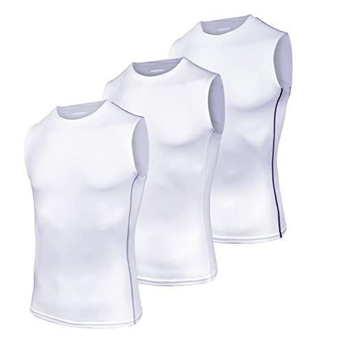 AMZSPORT Canotta Compressione da Uomo Sport Senza Maniche Base Layer Asciugatura Rapida Top Bianca (Confezione da 3) S