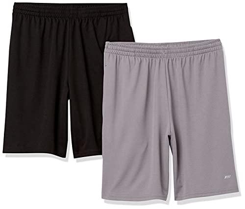 Amazon Essentials Pantaloncini da Allenamento Sportivi Tecnici ad Alte Prestazioni per Palestra e Basket, Vestibilità Ampia Uomo, Pacco da 2, Grigio/Nero, 6XL Plus