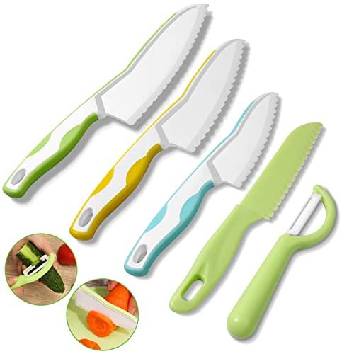 Goodchef Coltello da cucina per bambini 5 pezzi per tagliare e cuocere frutta o verdura per i più piccoli, incluso pelapatate Lama di sicurezza a partire dai 2 anni Set regalo per bambini