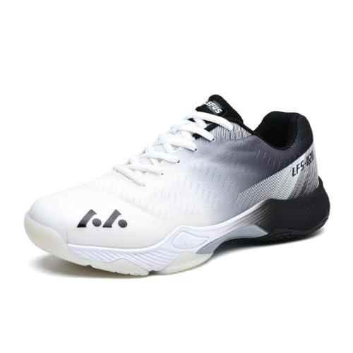 clofab Scarpe da badminton da uomo e donna, scarpe da allenamento per campi da interni, antiscivolo, leggere, per tennis, squash, pallavolo, pallamano, Bianco Nero 1, 39 2/3 EU