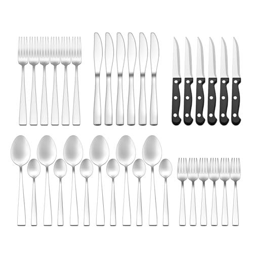 Set Posate Acciaio Inox 36 Pezzi per 6 Persone - Servizio Posate Completo con Coltelli da Carne, Forchette, Cucchiai e Cucchiaini- Design Moderno, Alta Resistenza, Lavabile in Lavastoviglie