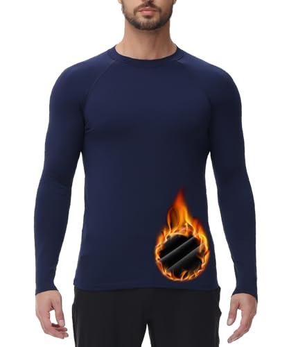 HUGE SPORTS Maglie Termiche da Uomo Invernale Biancheria Intima a Maniche Lunghe ad Asciugatura Rapida per Corsa Ciclismo Sci Blu Navy M