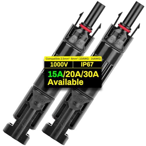 COCOSY 2 Pezzi 15A Diodi per Connettore Pannelli Solare 15A/20A/30A 1000 V Diodi di Blocco Fotovoltaico Diodo Antiriflusso evitare effetto hot spot IP67 per Centrale fotovoltaica PV DIY Cavo