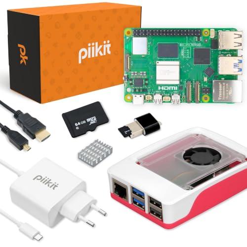 PiiKit Starter Kit per Raspberry Pi 5 4 GB | Scheda MicroSD 64 GB | Alimentatore 27 W | Case con Ventola Integrata e Dissipatore di Calore | Cavo Micro-HDMI 4K 60 Hz