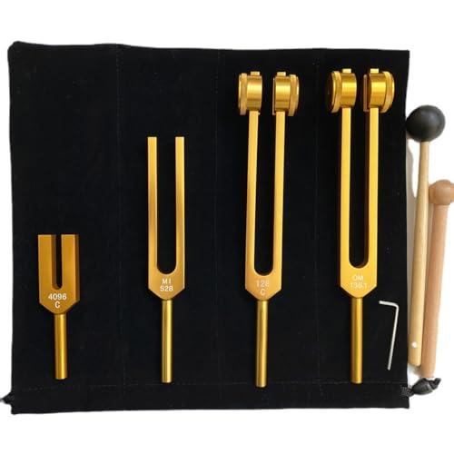 RATSTONE Diapason Neurologico,Set di 4 diapason (128 Hz, 136,1 Hz, MI 528 Hz, 4096 Hz), diapason ideale per la guarigione dei chakra, la guarigione del suono e l'antistress.