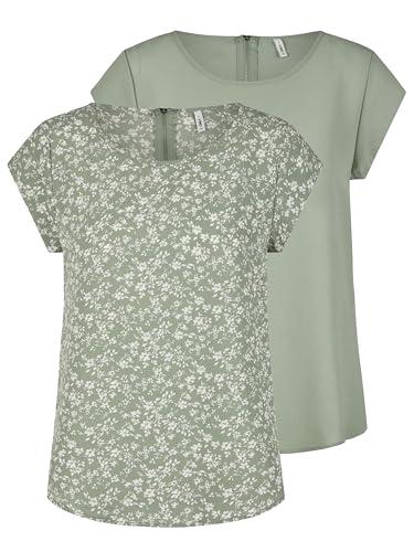 ONLY ONLVIC - Top da donna con scollo rotondo, vestibilità normale, a maniche corte, con chiusura lampo, motivo estivo, nero, verde, rosa, blu, 34, 36, 38, 40, 42, 44, Lily Pad (15284243), 44