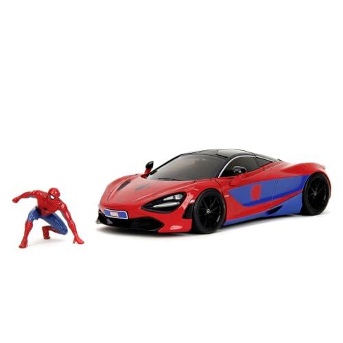 Jada Toys Marvel Auto McLaren 720S (19 cm) con personaggio Spider-Man (5 cm) - Modellino auto con parti apribili, set di giocattoli in metallo per fan e bambini dagli 8 anni in su