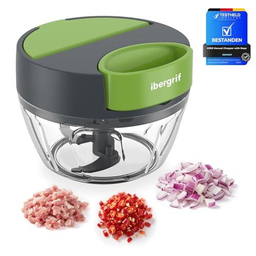 Ibergrif M502 Tritatutto manuale multifunzione con porta di alimentazione, senza BPA, taglia cipolle per verdure, carne, integratori alimentari per bambini