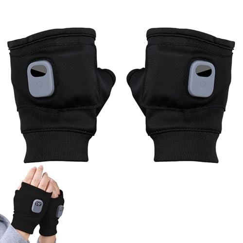 Guanti riscaldati a caldo ricaricabili a 3 livelli, guanti riscaldati tramite USB, guanti da lavoro senza dita, guanti riscaldati a batteria, guanti riscaldati da regalo (A-nero)