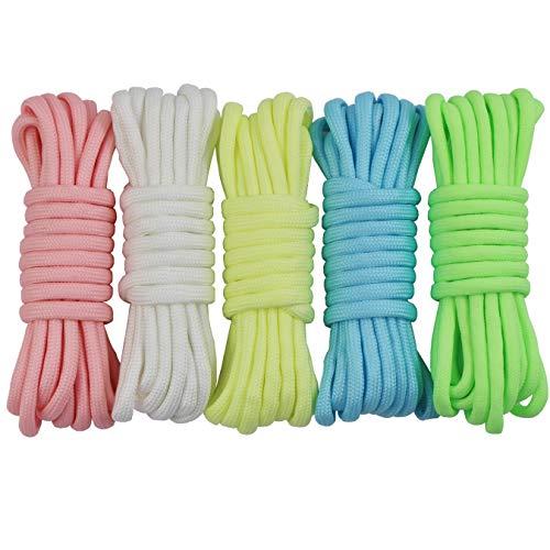 5 Pezzi 3 Metri Luminoso Corda Glow in The Dark Paracord 4mm 9 Fili Nylon Corda Fai da Te da intrecciare a Mano