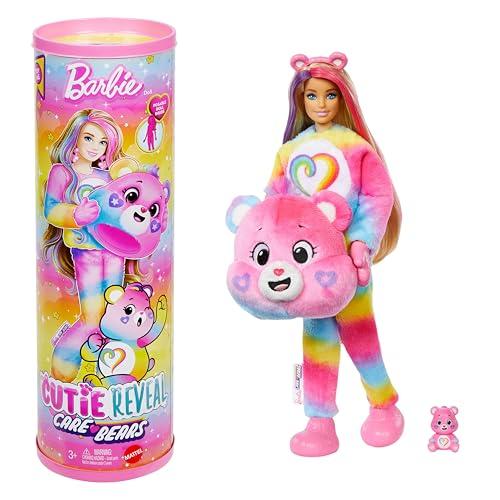 Barbie - Togetherness Bear, bambola Cutie Reveal Care Bears Serie 2 con costume in peluche e mini orso, 10 sorprese e accessori con effetto cambia colore, giocattolo per bambini, 3+ anni, JFV60
