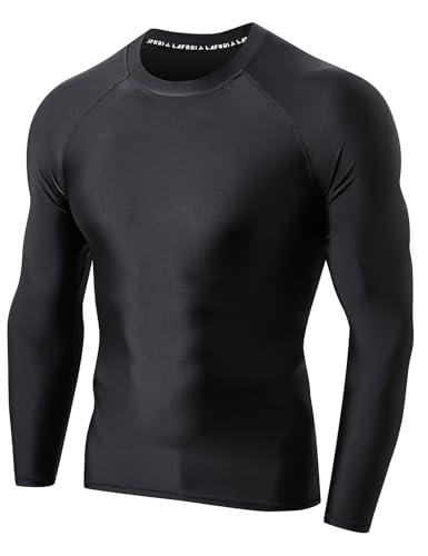 LAFROI Maglietta a Maniche Lunghe da Uomo UPF 50+, Compressione, BJJ, Nuoto, Rashguard Black Size XL