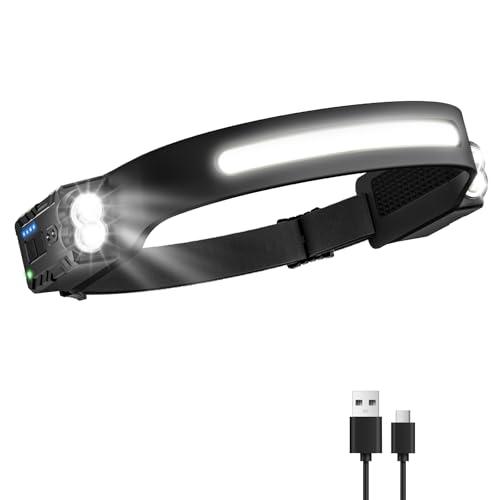 Oderra Torcia Frontale LED Ricaricabile, Lampada Frontale 400 Lumen, 8 Modalità Luce, Sensore di Movimento, Impermeabile IPX4, per Campeggio, Trekking, Emergenza, Lavoro