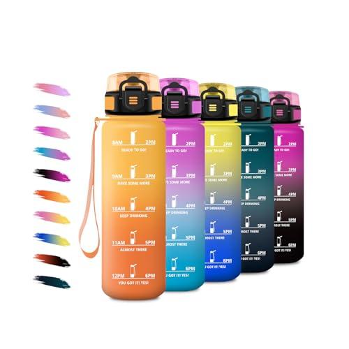 Borraccia 1 Litro, Borraccia Motivazionale con Scala Temporale, con Filtro, Facile da Trasportare, Bottiglia a Prova di Perdite, Bottiglia Palestra per Campeggio, Corsa, Viaggio, Bicicletta, Yoga