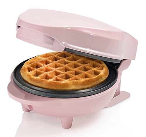 Bestron Waffle Maker, Piastra per waffel mini Ø10 cm, piccola macchina per waffel con rivestimento antiaderente, per compleanni di bambini, feste di famiglia, Pasqua o Natale, 550 watt, colore: rosa