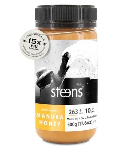 Steens Miele di Manuka - MGO 263+ - Puro Miele Manuka grezzo 100% certificato UMF 10+ - Invasettato e sigillato in Nuova Zelanda - Manuka Honey - 500 g