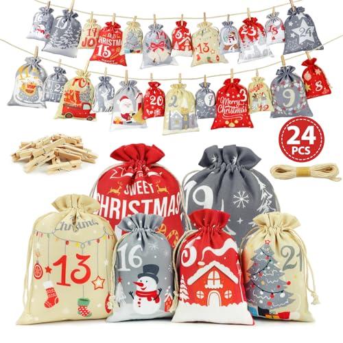 AFXXE Calendario Avvento Fai da Te, Sacchetti Calendario Avvento Bambini, Kit Calendario Dell Avvento Fai da Te, Grande Calendario Avvento 2023 Fai da Te da Riempire Stoffa, Sacchetti Avvento Natale