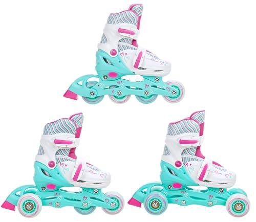 Raven - Pattini a rotelle per bambini, ragazze, adulti, bambini - Pattini a rotelle 3 in 1 con pattini quad, per principianti - Regolabili - Loret Mint/Pink, 30-33 (18,5-20,5cm)