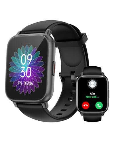 RUIMEN Smartwatch Uomo Donna Chiamate Bluetooth Orologio Contapassi Android iOS Compatibile Fitness Watch Sportive Cardiofrequenzimetro da polso Saturimetro Impermeabile IP68 Notifiche Whatsapp Nero