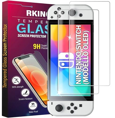 RKINC Vetro Temperato [2 Pezzi] per Nintendo Switch (modello OLED), Pellicola salvaschermo, Durezza 9H 0,33 mm [garanzia a vita] [antigraffio][antifrantumazione][senza bolle]