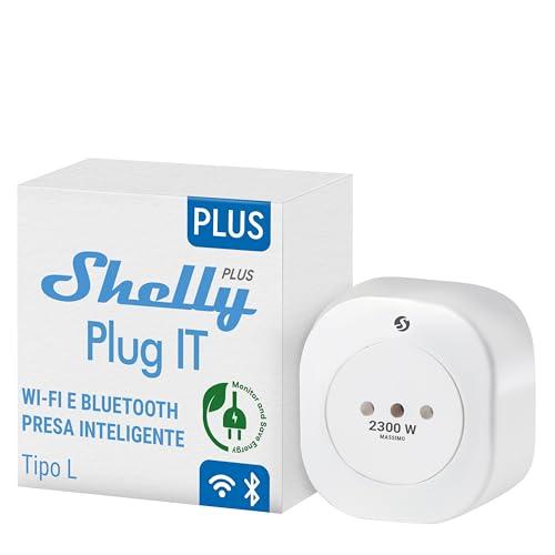 Shelly Plug IT, Presa WiFi & Bluetooth Italiana (Type L) - 2300 W (10A), Monitoraggio Energia, Funzione Timer, App controllo remoto iOS, Android, Compatibile con Alexa Google Home