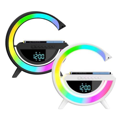 Lampada caricabatterie wireless a forma di G, luci da comodino, lampade intelligenti con altoparlante-timer, sveglia, lampada da comodino da scrivania con ricarica wireless, altoparlante da tavolo