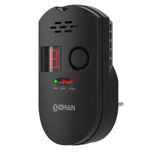 CHZHVAN Rilevatore di Gas, Rilevatore di Fughe GPL/Gas Naturale/Carbone, Plug-in Monitor di Metano e Propano Butano, Allarme Sonoro e Display digitale LED per Cucina, Casa Mobile, Garage
