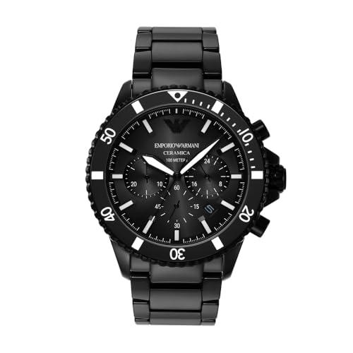 Emporio Armani Orologio cronografo da uomo, in ceramica, con cassa da 43 mm, Nero (Black)
