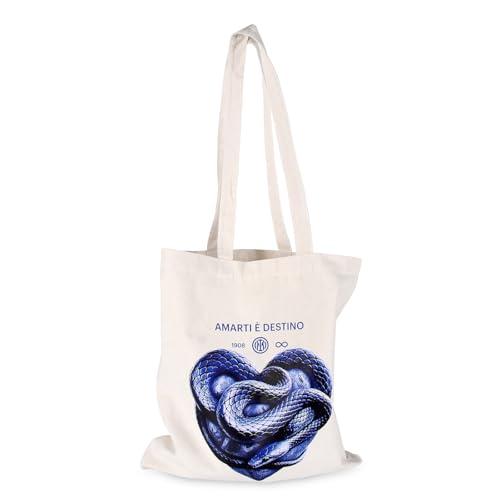 FC Internazionale Milano S.p.A. Tote Bag IM Inter Bianca Amarti è Destino, 100% Cotone, Stampa Digitale Cuore Serigrafico