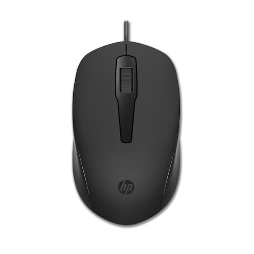 HP 150 Wired Mouse, Cablato, Collegamento USB-A, Sensore Ottico da 1600 DPI, 3 Pulsanti e Rotella di Scorrimento a Doppia Funzione, Impugnatura Egonomica e Funzionale, Nero