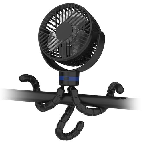 ITSHINY Ventilatore per Passeggino, 8000mAh Ventilatore Portatile Usb Ricaricabile, Ventilatore da tavolo con Treppiede flessibile 4 velocità per Passeggino, Tapis Roulant, Culle, Tenda