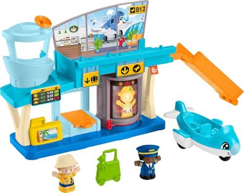 Fisher-Price Little People - Avventure in Aeroporto, playset con nastro trasportatore dei bagagli, include 1 aereo, 2 personaggi e bagagli, giocattolo per bambini, 1+ anni, HTJ26