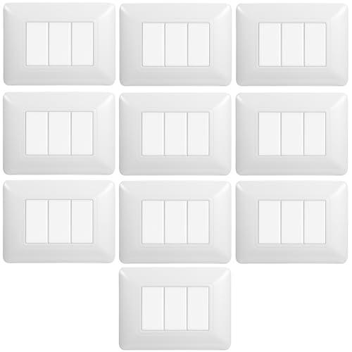 CONFEZIONE DA 10 PLACCHE IN TECNOPOLIMERO, COMPATIBILE CON BTICINO MATIX, 3 MODULI/POSTI, COLORE BIANCO, ALTA QUALITA', DESIGN ELEGANTE E MODERNO, PER INTERRUTTORI/PRESE, SERIE CIVILE