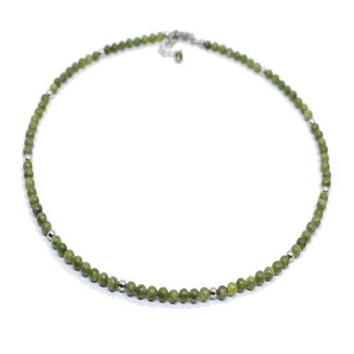 Collana uomo con perle di giada verde da 4 mm e perle acciaio