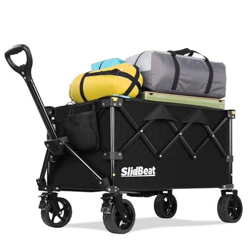 SLIDBEAT Carrello da Campeggio Portatile 120L, Carrello Spiaggia Ruote Grandi con Maniglia Regolabile, Carrello da Giardino Pieghevole Adatto a Tutti i Terreni